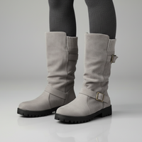 Lea | Damen Robuste Wadenlange Schnallen Stiefel - Grau