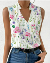 Selma | Ärmellose Bluse mit V-Ausschnitt - Blumen 1