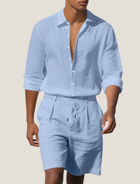 Leinen-Set für Herren: Hemd und Shorts - Hellblau