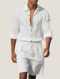 Leinen-Set für Herren: Hemd und Shorts - Weiß