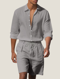 Leinen-Set für Herren: Hemd und Shorts - Grau