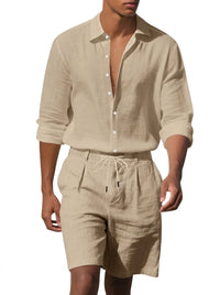 Leinen-Set für Herren: Hemd und Shorts - Beige