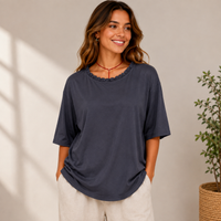 Lena | Damen Lockere Leichte Kurzarm Bluse - Dunkelgrau