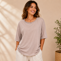 Lena | Damen Lockere Leichte Kurzarm Bluse - Grau