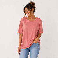 Lena | Damen Lockere Leichte Kurzarm Bluse - Dunkelrosa