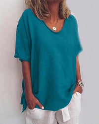 Lena | Damen Lockere Leichte Kurzarm Bluse - Ozeanblau