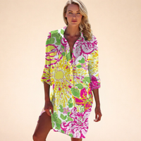 Lena | Lockeres Hemdkleid mit Knopfleiste - Gelbe Blumen
