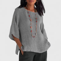Leonie | Damen 3/4 Arm Bluse mit rundem Ausschnitt - Grau