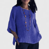 Leonie | Damen 3/4 Arm Bluse mit rundem Ausschnitt - Blau
