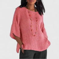 Leonie | Damen 3/4 Arm Bluse mit rundem Ausschnitt - Rosa