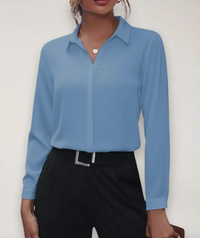 Marie | Damen Elegante Langarm Bluse - Blau