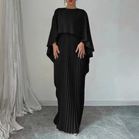 Lilou | Plissee Maxikleid mit Cape für Feste - Schwarz