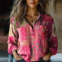 Lily | Bedruckte Vintage Bluse - Rosa