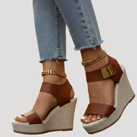 Linnea | Damen Plateau Sandalen mit Keilabsatz und Knöchelriemen - Braun