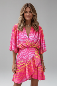 Linnea | Damen Wickel Mini Kleid mit Taillengürtel - Rosa