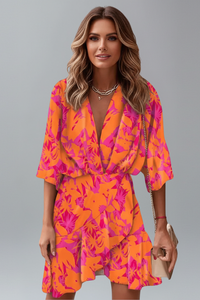 Linnea | Damen Wickel Mini Kleid mit Taillengürtel - Orange
