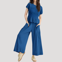 Lirette | Damen Zweiteiler Peplum Top Weite Hose Set - Blau