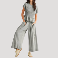 Lirette | Damen Zweiteiler Peplum Top Weite Hose Set - Grau
