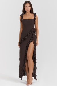 Soho | Damen Maxikleid – Modisches Urban Maxi Kleid - Brown