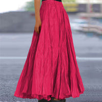 Lisanne | Damen Maxirock A-Linie Faltenrock Gummibund - Magenta