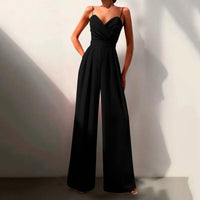 Livia | Damen Jumpsuit Herzausschnitt Weites Bein Ärmellos - Schwarz