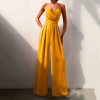 Livia | Damen Jumpsuit Herzausschnitt Weites Bein Ärmellos - Gelb