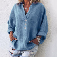 Lorelei | Damen V-Ausschnitt Bluse mit Knopfleiste - Blau