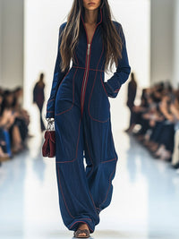 Lucasta | Damen Overall mit Weitem Bein und Langarm - Dunkelblau