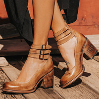 Luisa | Damen Lässige Blockabsat Riemchen-Pumps - Braun