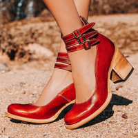 Luisa | Damen Lässige Blockabsat Riemchen-Pumps - Rot