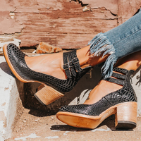 Luisa | Damen Lässige Blockabsat Riemchen-Pumps - Schwarz