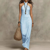Luise | Damen Neckholder Maxikleid - Hellblau