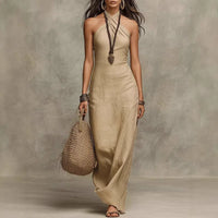 Luise | Damen Neckholder Maxikleid - Khaki