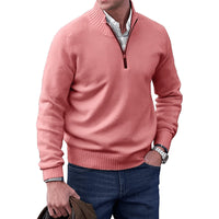 Lukas | Herren Zip Strickpullover - Rosa