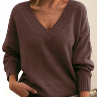 Sabine | Damen Kaschmir V-Ausschnitt Pullover - Braun