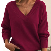 Sabine | Damen Kaschmir V-Ausschnitt Pullover - Rot