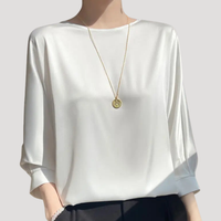 Lysandra | Damen Rundhals Langarm Bluse - Weiß