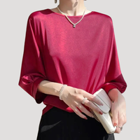 Lysandra | Damen Rundhals Langarm Bluse - Weinrot