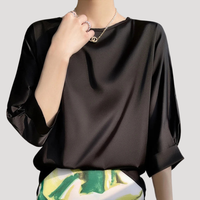 Lysandra | Damen Rundhals Langarm Bluse - Schwarz