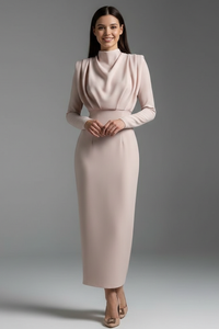 Lysithea | Damen Rollkragen Langarm Maxikleid - Aprikose