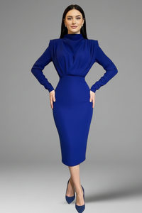 Lysithea | Damen Rollkragen Langarm Maxikleid - Dunkel Blau