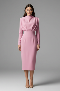 Lysithea | Damen Rollkragen Langarm Maxikleid - Rosa