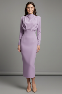 Lysithea | Damen Rollkragen Langarm Maxikleid - Lila