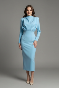 Lysithea | Damen Rollkragen Langarm Maxikleid - Hellblau