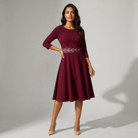 Franziska | Damen Tailliertes Ausgestelltes Midi-Kleid - Rot