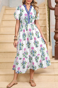 Tessa | Boho Midi-Kleid mit Volant und Puffärmeln - Weiß