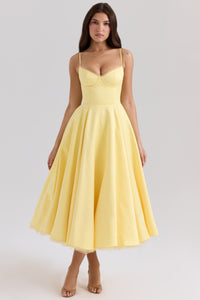 Solange | Damen Midikleid – Sonniges Fließendes Midi Kleid - Gelb