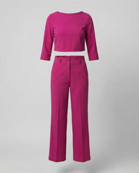 Maiken | Damen Zweiteiler Crop Top Weite Hose Set - Dunkelrosa