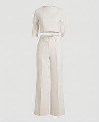 Maiken | Damen Zweiteiler Crop Top Weite Hose Set - Weiß