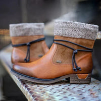 Damen Strick-Stulpen-Ankle Boots mit Schnürung - Braun
